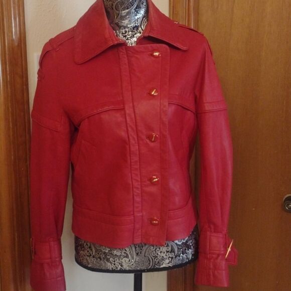 St. John lamb's leather moto jacket red size 6 - Picture 3 of 15